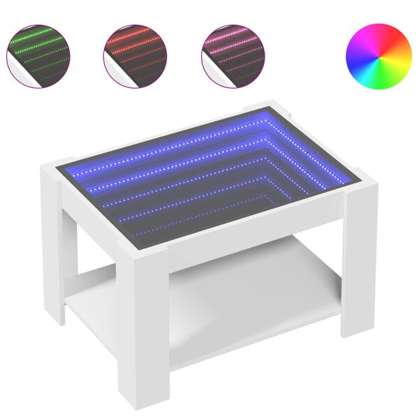 vidaXL Stolik kawowy z LED, biały 73x53x45 cm, materiał drewnopochodny