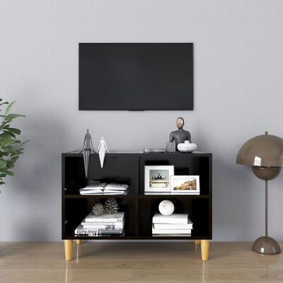 vidaXL Szafka pod TV z drewnianymi nóżkami, czarna, 69,5x30x50 cm