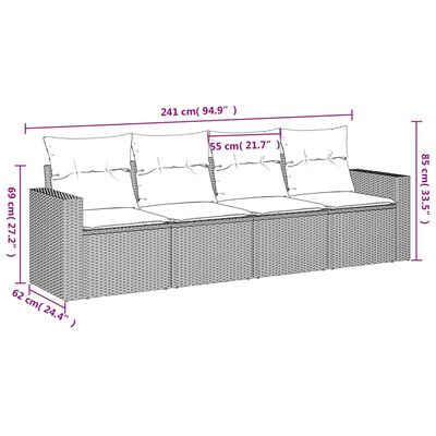 vidaXL 4-cz. zestaw wypoczynkowy do ogrodu, poduszki, szary, rattan PE