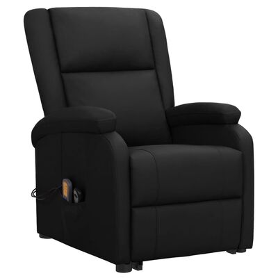 vidaXL Podnoszony fotel rozkładany, czarny, obity sztuczną skórą