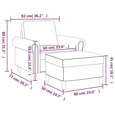 vidaXL Fotel z podnóżkiem, ciemnoszary, 60 cm, obity aksamit