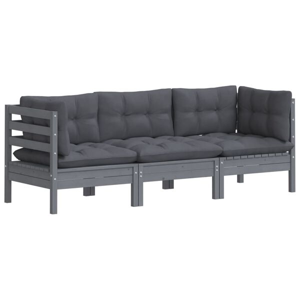 vidaXL 3-osobowa sofa ogrodowa z antracytowymi poduszkami, sosnowa