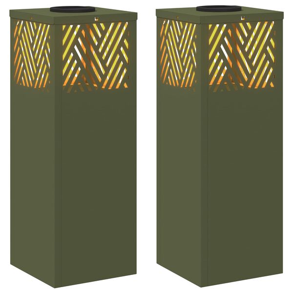 vidaXL Słoneczna LED lampa na ścieżkę Jodełka 2 pcs Zielony oliwkowy