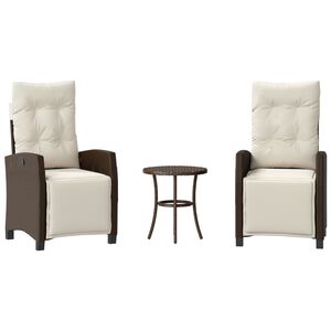 vidaXL 3-cz. zestaw mebli bistro z poduszkami, brązowy, polirattan