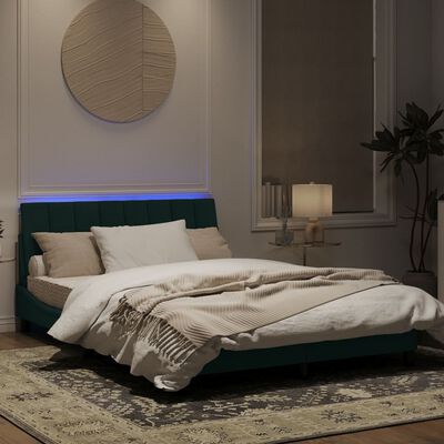 vidaXL Rama łóżka z LED, ciemnozielona, 120x200 cm, aksamitna