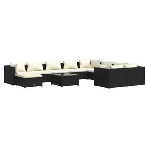 vidaXL 11-cz. zestaw mebli do ogrodu, poduszki, rattan PE, czarny