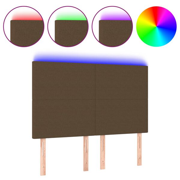 vidaXL Zagł&oacute;wek do ł&oacute;żka z LED ciemnobrązowy 144x5x118/128 cm tkanina