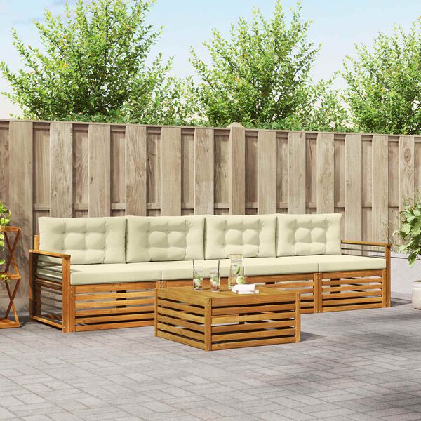 vidaXL Zestaw sof na zewnątrz z poduszką 5 pcs Naturalny i Kremowy