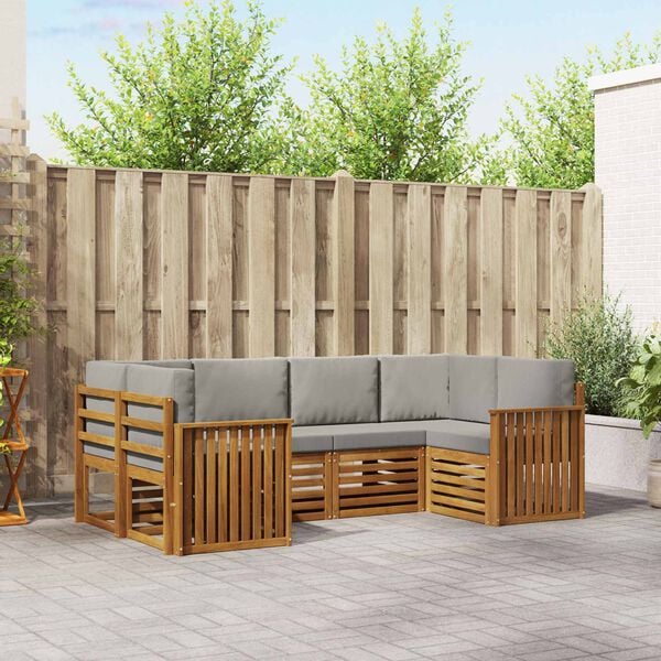 vidaXL Zestawy sof 6 pcs Naturalny i Jasny Szary Lite Drewno Akacji