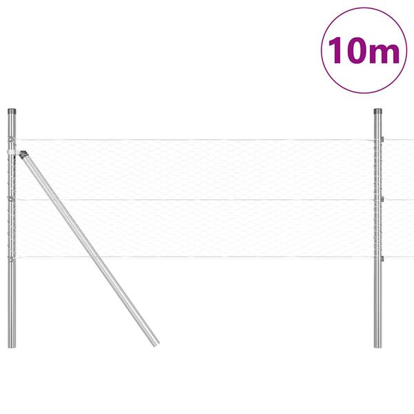 vidaXL Słupek ogrodzeniowy. Srebrny 10 x 0,8 m (siatka 25 mm) Stal