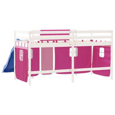 vidaXL Dziecięce łóżko na antresoli, różowe zasłonki, 80x200 cm