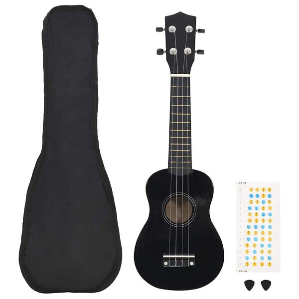 vidaXL Ukulele sopranowe z pokrowcem, dla dzieci, czarne, 23"