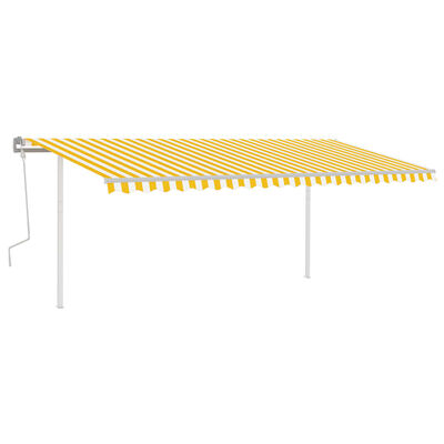 vidaXL Ręcznie zwijana markiza z słupkami, 5x3,5 m, żółto-biała