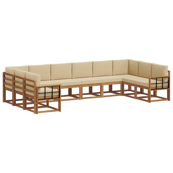 vidaXL Zestaw sof na zewnątrz z poduszką 10 pcs Naturalny i Beżowy