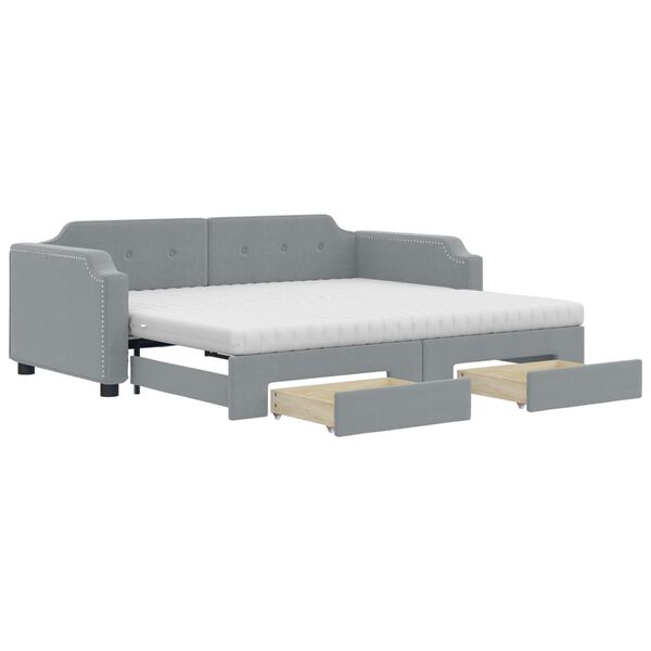 vidaXL Sofa rozsuwana z szufladami, jasnoszara, 100x200 cm, tkanina