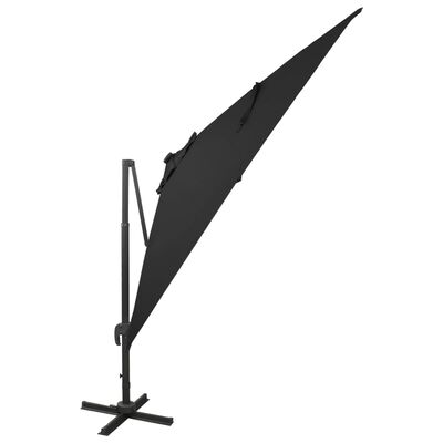 vidaXL Wiszący parasol z lampkami LED i słupkiem, czarny, 300 cm