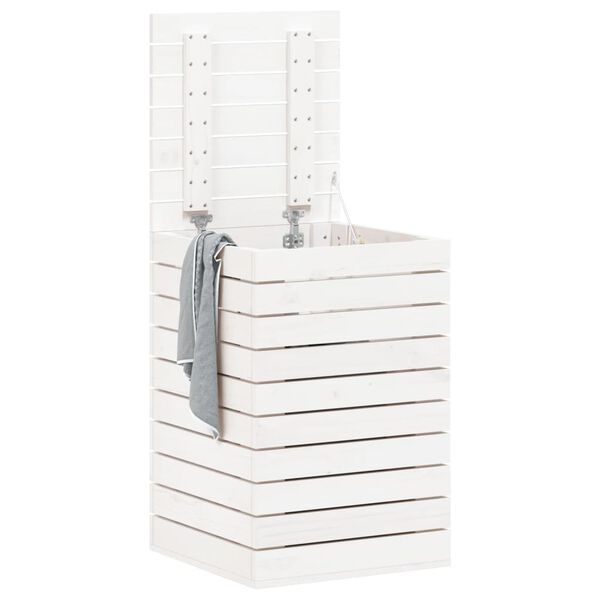 vidaXL Kosz na pranie, biały, 44x44x66 cm, lite drewno sosnowe