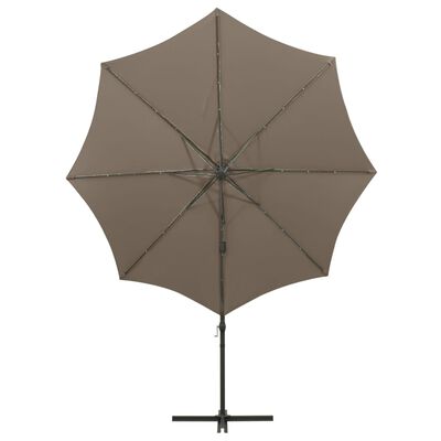vidaXL Wiszący parasol z lampkami LED i słupkiem, kolor taupe, 300 cm