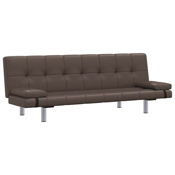 vidaXL Kanapa rozkładana z dwiema poduszkami, brązowa, sztuczna sk&oacute;ra