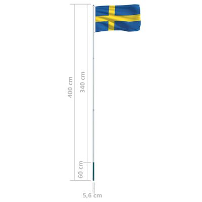 vidaXL Flaga Szwecji z aluminiowym masztem, 4 m