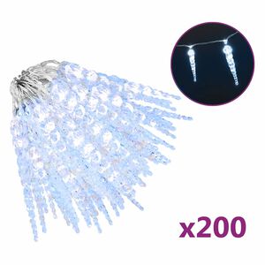 vidaXL Świąteczna lampa sopelkowa 200 diod LED Zimna biel 20 m Akryl PVC