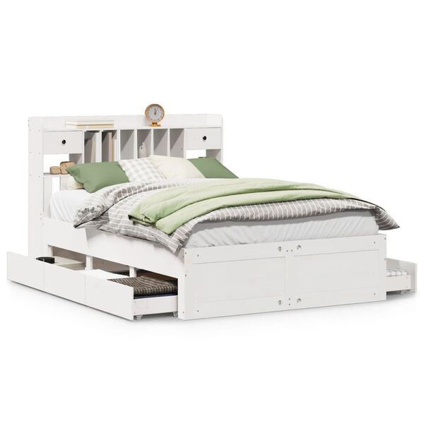 vidaXL Ł&oacute;żko z regałem, bez materaca, białe, 140x200 cm, sosnowe