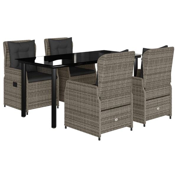vidaXL 5-cz. zestaw mebli ogrodowych z poduszkami, szary, rattan PE