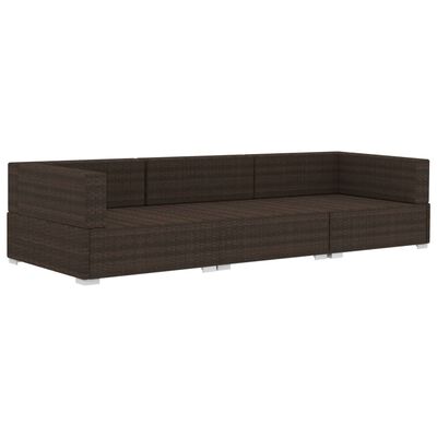 vidaXL 3-częściowa sofa do ogrodu, z poduszkami, polirattan, brązowa