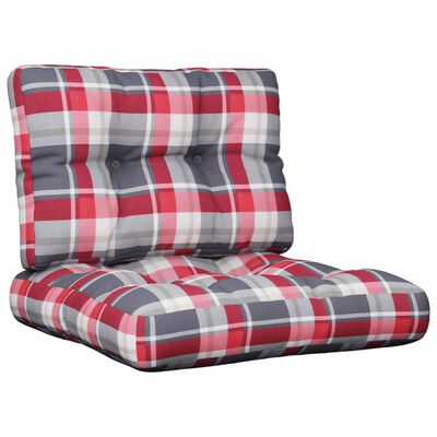 vidaXL Poduszki na sofę z palet, 2 szt., czerwona krata, tkanina