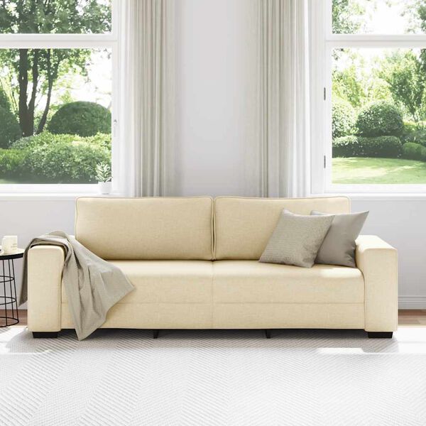 vidaXL Sofa 3-osobowa, kremowa, 220x77x82 cm, tkaniną