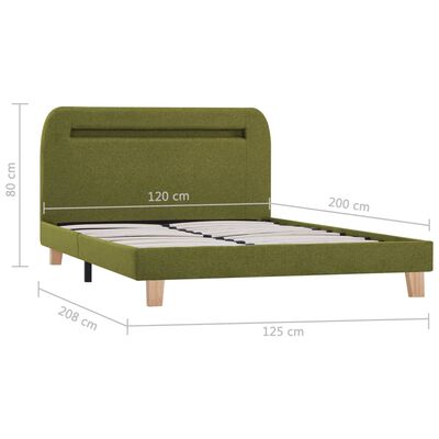 vidaXL Rama łóżka z LED, zielona, tapicerowana tkaniną, 120 x 200 cm