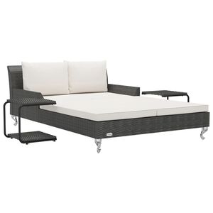 vidaXL 2-osobowe ł&oacute;żko ogrodowe z poduszkami, rattan PE, czarne