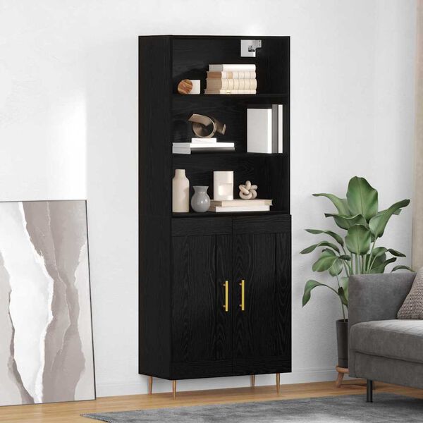 vidaXL Highboard Czarny Dąb 69,5 x 34 x 180 cm Materiał drewnopochodny