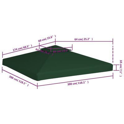vidaXL Zadaszenie altany ogrodowej, 310 g/m², zielone, 3x3 m