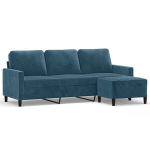 vidaXL 3-osobowa sofa z podn&oacute;żkiem, niebieska, 180 cm, aksamit