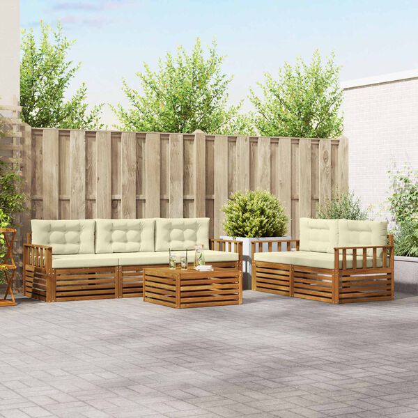 vidaXL Zestaw sof na zewnątrz z poduszką 6 pcs Naturalny i Kremowy