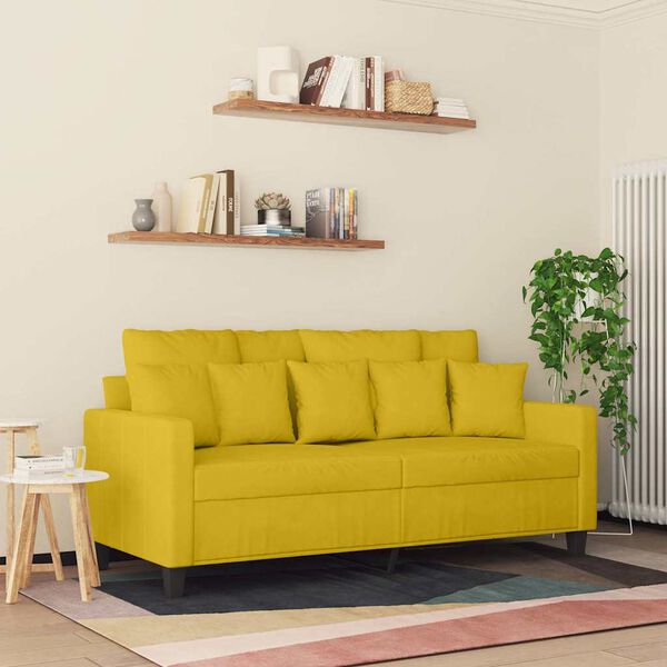 vidaXL Sofa 2-osobowa, ż&oacute;łta, 140 cm, tapicerowana aksamitem