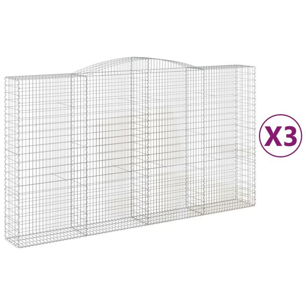 vidaXL Kosze gabionowe, 3 szt, 400x50x220/240 cm, galwanizowane żelazo