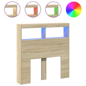 vidaXL Zagł&oacute;wek z p&oacute;łkami i oświetleniem LED, dąb sonoma, 100x17x102cm