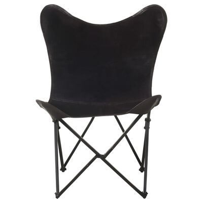 vidaXL Składane krzesło motyl, czarne, skóra naturalna