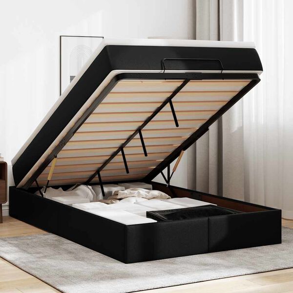 vidaXL Rama ł&oacute;żka otomana z materacem, czarna, 120x190 cm, ekosk&oacute;ra