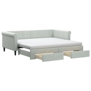 vidaXL Sofa rozsuwana z szufladami, jasnoszara, 90x190 cm, aksamit