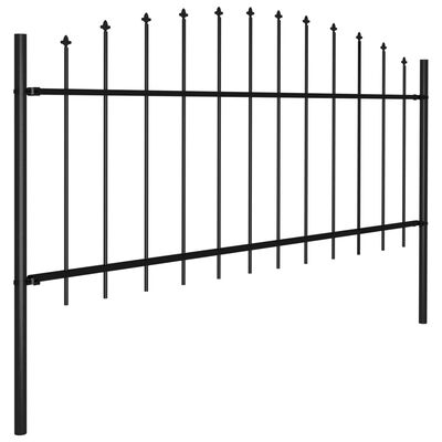 vidaXL Panele ogrodzeniowe z grotami, stal, (0,5-0,75) x 5,1 m, czarne