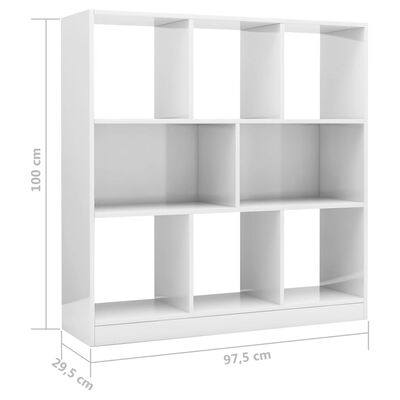 vidaXL Regał na książki, wysoki połysk, biały, 97,5x29,5x100 cm