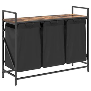 vidaXL Kosz na pranie 3 przegrody z półką, przydymiony dąb