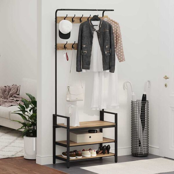 vidaXL Wieszak na płaszcze z p&oacute;łką Dąb rzemieślniczy 75 x 34 x 184 cm