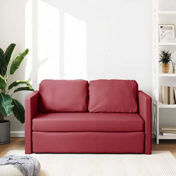 vidaXL Sofa podłogowa 2-w-1, kolor wina, 112x174x55 cm, sztuczna sk&oacute;ra