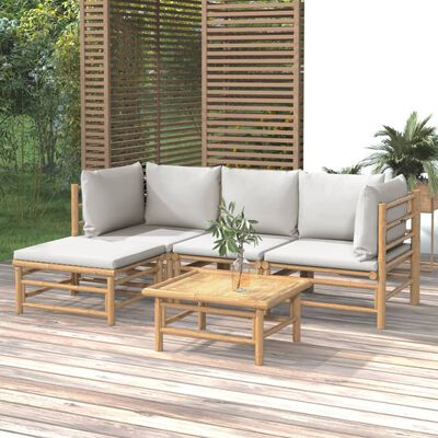 vidaXL 5-cz. zestaw mebli do ogrodu, jasnoszare poduszki, bambus