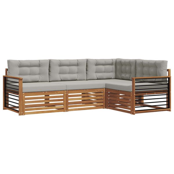 vidaXL Zestaw sof na zewnątrz z poduszką 4 pcs Naturalny i Jasny Szary