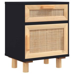 vidaXL Szafka nocna, czarna, lite drewno sosnowe i naturalny rattan